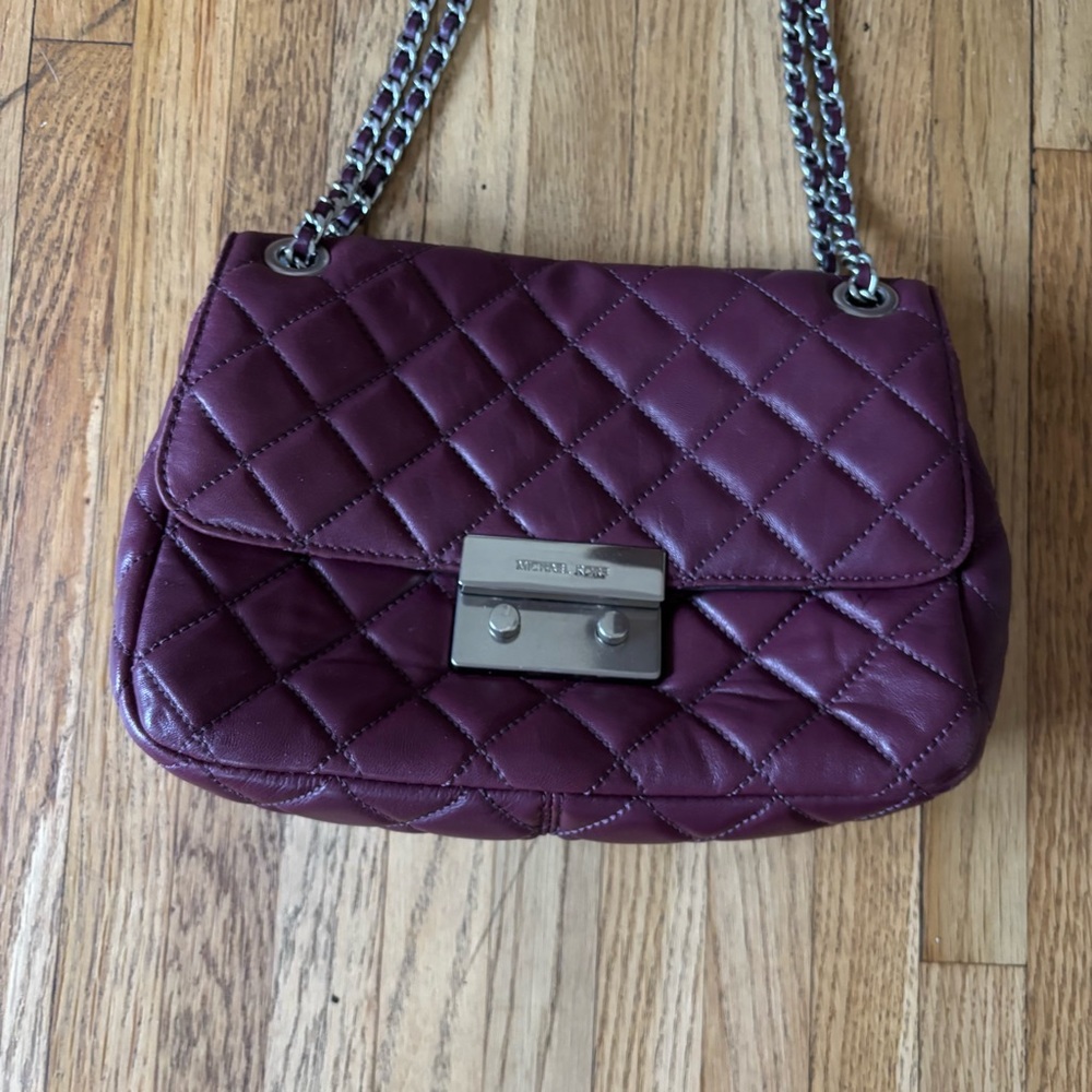 Michael Kors Sloane Quilted Shoulder Bag in Plum - Picture 3 of 12